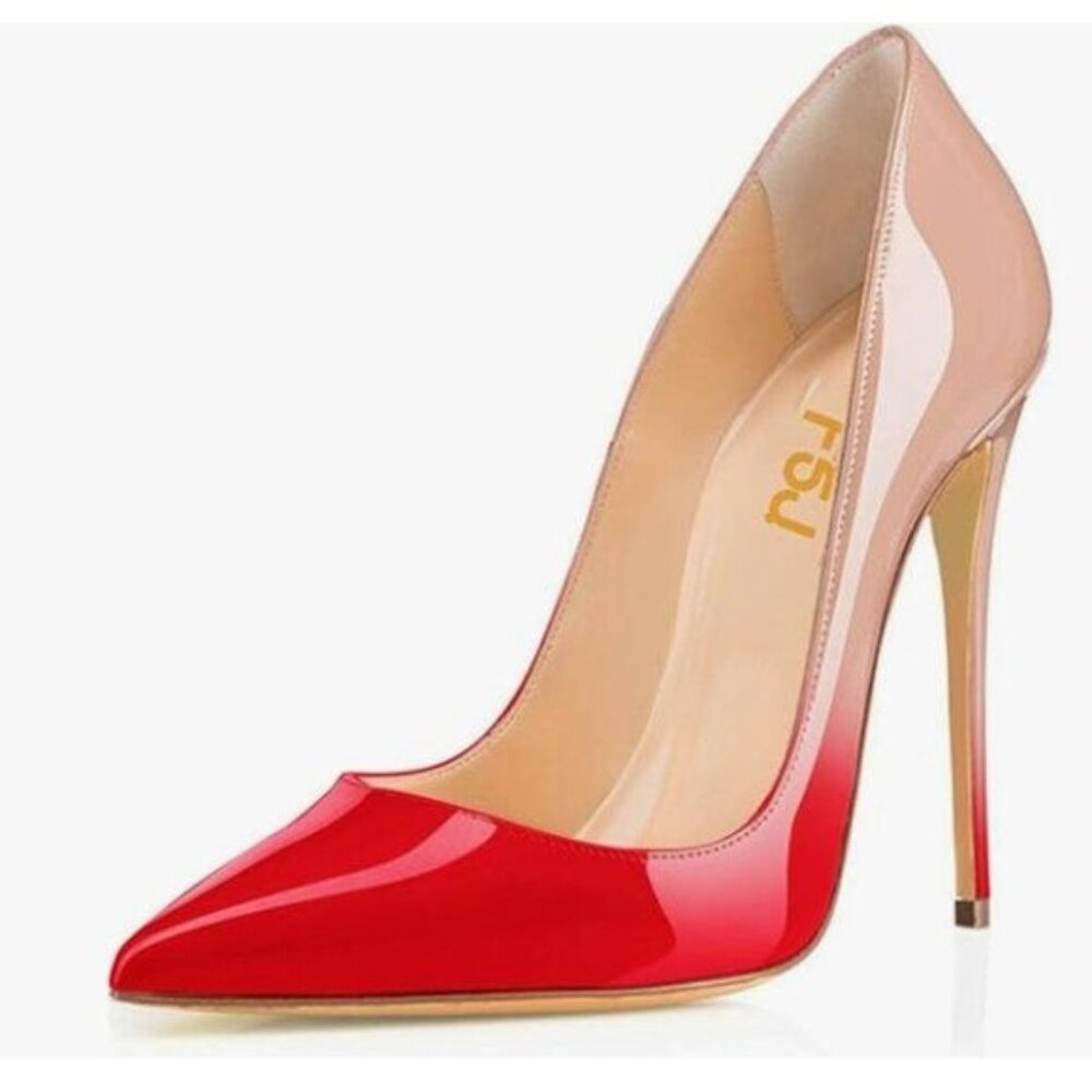 FSJ Red And Nude Pointed Toe Pumps High Heel Sexy Slip On Office Cute Shoes